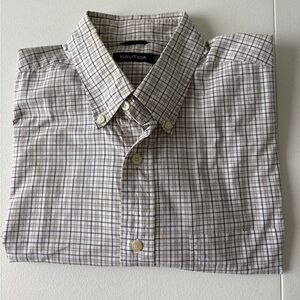 Nautica XL Long sleeve Button down Tan/white Office Casual Preppy Church